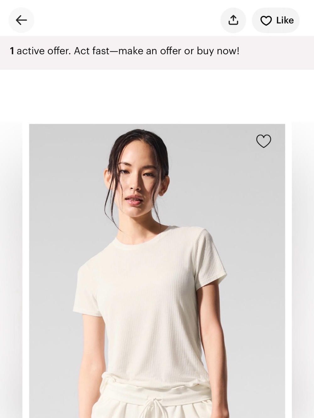 ALO Yoga Ribbed Short Sleeve Crew Tee in Ivory White